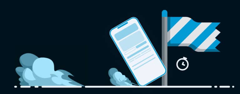 Illustration of a mobile phone crossing the finish line