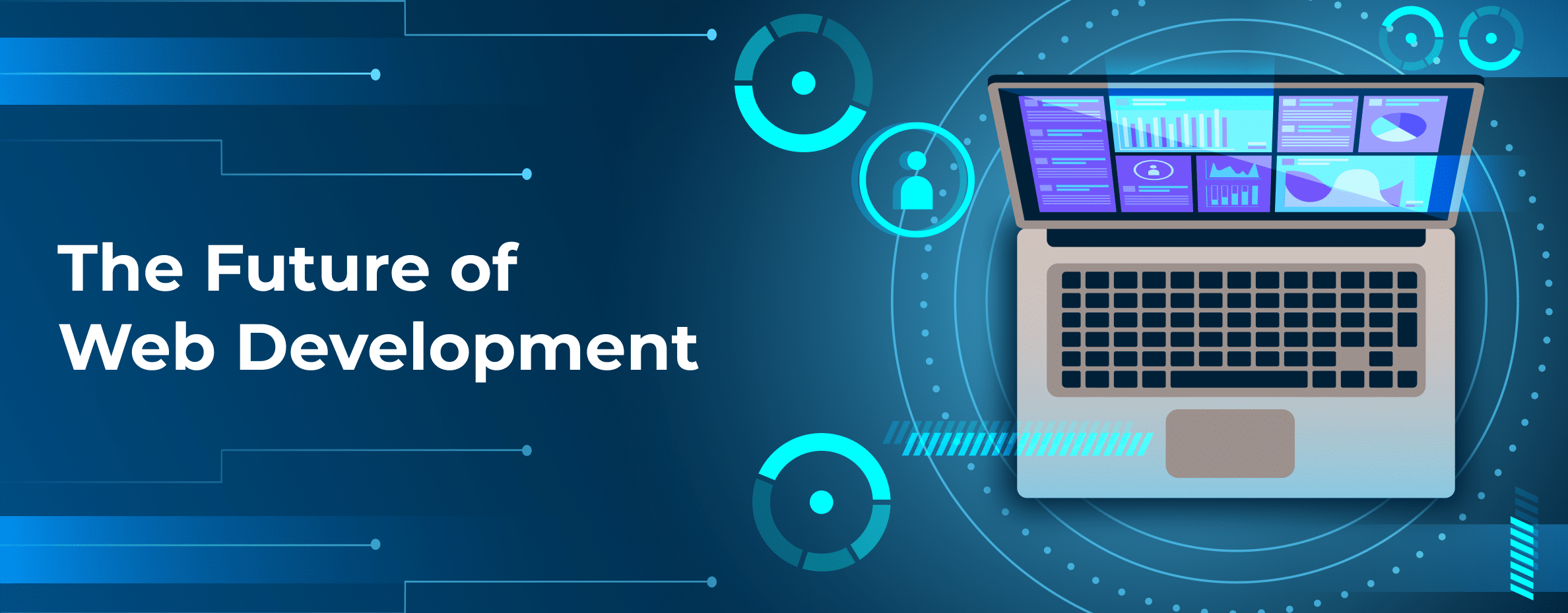 The future of web development laptop illustration.